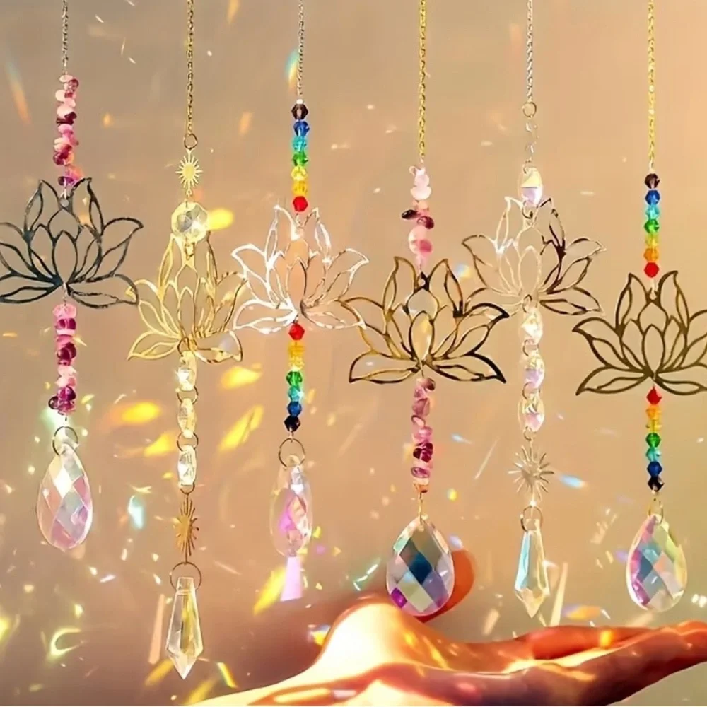 Lotus Crystal Sun Catcher Hanging Decorations - Gold & Iridescent - Picture 2 of 11